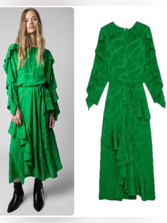 Zadig & Voltaire Dresses & Skirts - Zadig & Voltaire Ritana Jac Chaines 100% SILK Green Ruffle Maxi Dress NWT $1198